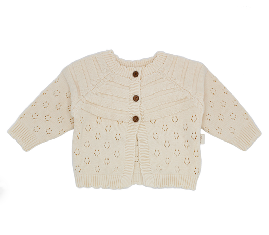 Cardigan in Maglia di Cotone con Trama Pointelle