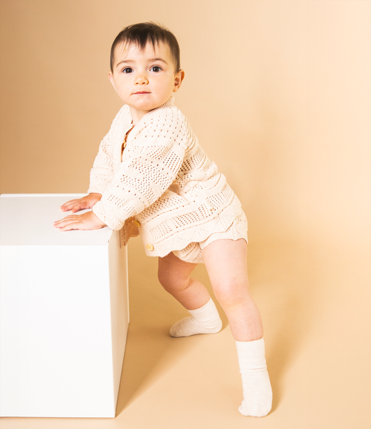 Set cardigan e pagliaccetto in maglia di cotone