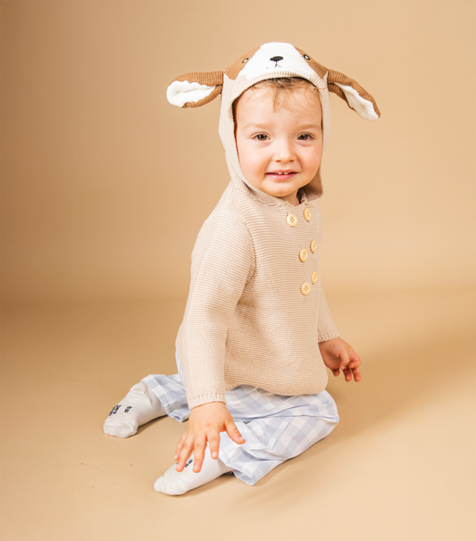 Cardigan con Cappuccio in Maglia di Cotone