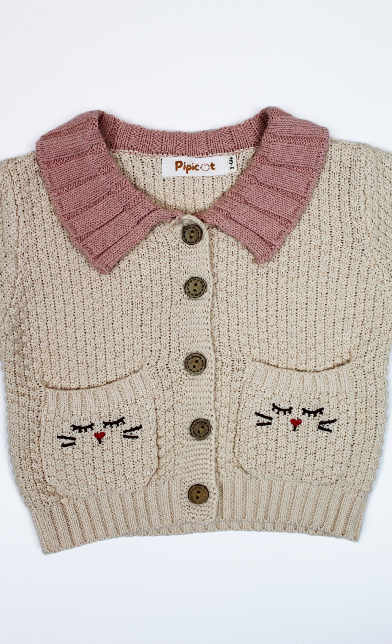 Cardigan con tasche davanti in maglia 100% cotone - Pipicot