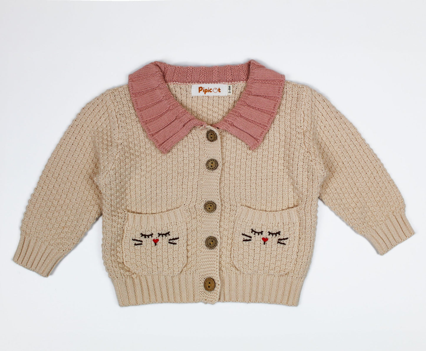 Cardigan con tasche davanti in maglia 100% cotone - Pipicot